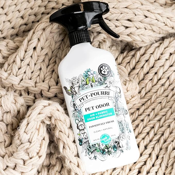 Pet-Pourri Pawsitively Fresh Pet Odor Bundle - 16 Fl Oz Air and Fabric Freshener Spray and 7.5 Oz Candle – Jasmine, Fresh Air and Pear