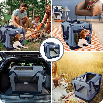JESPET Soft Dog Crates Kennel for Pets, 3 Door Soft Sided Folding Travel Pet Carrier with Straps and Fleece Mat for Dogs, Cats, Shale Green, 36'' (2-Grey, X-Large(36" L x 24" W x 27" H))