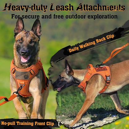 rabbitgoo Dog Harness for Large Dogs No Pull, Tactical Service Dog Vest with Molle and Control Handle, Adjustable and Reflective Military Pet Harness for Easy Walking and Training, Orange, XL