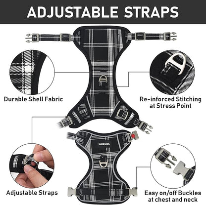 GAMUDA Dog Harness Collar and Leash Set, Horse Care Sheets, No Chock No Pull Adjustable Vest Harnesses Plaid Reflective for Medium Dog, Cat, Small Horse, Small Bull and Pig (Black, S)