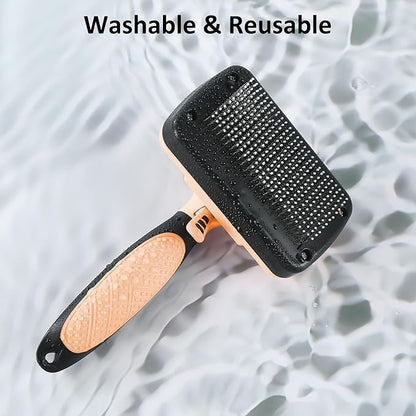 Dog & Cat Hair Brush,Self Cleaning Slicker Brush for Long Short Hair,Shedding & Grooming Pet Brush with Soft Bristle and Release Button,Orange