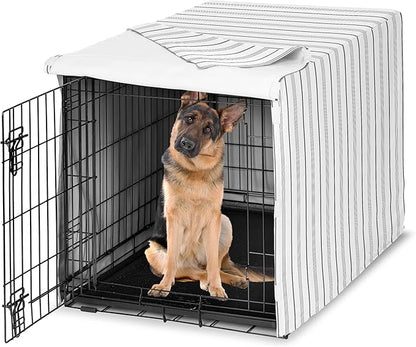 Sweet Jojo Designs 48in. Large Dog Crate Cover (White and Grey Stripe) Pet Cage, Kennel Covers (Modern, Neutral, Contemporary, Striped, Elegant, Pinstriped, Minimalist, Gray Stripes)
