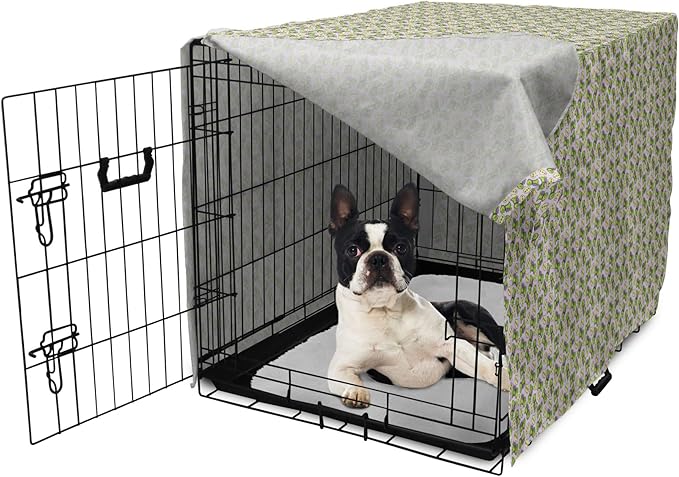 Lunarable Fantasy Dog Crate Cover, Green Dinosaurs Pattern Speech Bubbles Archeology Animal, Easy to Use Pet Kennel Cover for Small Dogs Puppies Kittens, 22 Inch, Lilac Violet Green