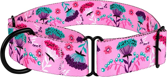 CollarDirect Martingale Collars for Dogs Heavy Duty Floral Pattern Female Safety Nylon Training Wide Collar Flower Design Large Medium (XL, Neck Size 19"-24", Navy Blue)