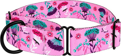 CollarDirect Martingale Collars for Dogs Heavy Duty Floral Pattern Female Safety Nylon Training Wide Collar Flower Design Large Medium (XL, Neck Size 19"-24", Aquamarine)