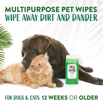 TropiClean Watermelon Dog Wipes for Paws and Butt | Deep Cleaning Dog Grooming Wipes | Safe for The Face | Cat Friendly | 100 Count