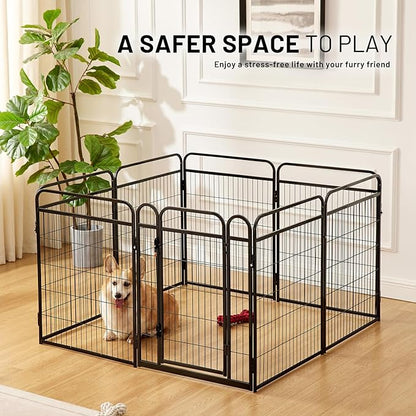 Dog Fence Outdoor for Yard - 16 Panels 24" Dog Pen Portable Ground Anchors for Outdoor RV Camping, Playpens Safety Design Without Stakes for Indoor Use, Threshold Free Door Ease to Access
