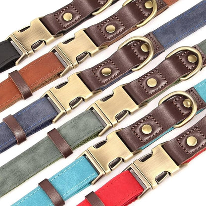 Didog Soft Padded Leather Dog Collars for Medium Dogs, Classic Heavy Duty Dog Collars with Quick Release Metal Buckle, Adjustable Medium Dog Collar Leather,Black,M