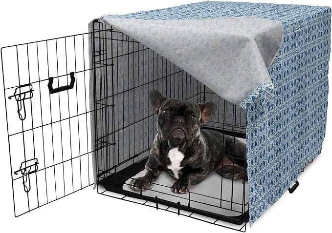 Lunarable Yellow and Blue Dog Crate Cover, Portuguese Traditional Tiles Abstract Mosaic Floral Swirl Motifs, Easy to Use Pet Kennel Cover for Cats & Medium Dogs, 24 Inch, Blue Orange Yellow