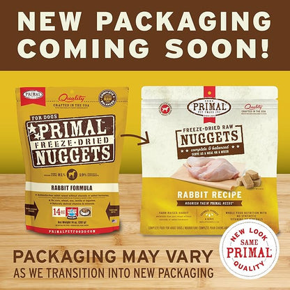 Primal Freeze Dried Raw Dog Food Nuggets, Rabbit, Complete & Balanced Meal, Also Use as Topper or Treat, Premium, Healthy, Grain Free, High Protein Raw Dog Food, 14 oz