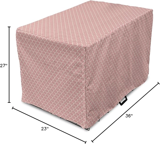 Lunarable Damask Dog Crate Cover, Victorian Ornate Feminine Pattern Old Fashioned Repeated Curly Floral Leaves, Easy to Use Pet Kennel Cover for Medium Large Dogs, 36 Inch, Beige Rose