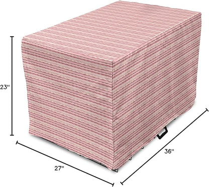 Lunarable Dusty Rose Dog Crate Cover, Doodle Style Waves Horizontal Stripes Simplistic Cheerful, Easy to Use Pet Kennel Cover for Medium Large Dogs, 36 Inch, Dried Rose Pale Pink