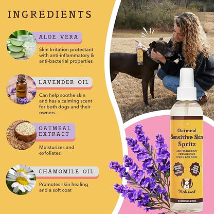 Natural Dog Company Sensitive Skin Dog Deodorizing Spray: Ideal for Sensitive Skin Dog Shampoo, Long Lasting Perfume, Dog Spray Deodorizer, Neutral Scented with hints of Lavender, 8 oz