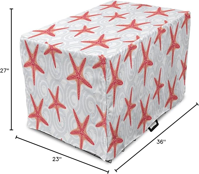 Lunarable Starfish Dog Crate Cover, Tropical Ocean with Sea Bubbles on Wavy Spiral Backdrop, Easy to Use Pet Kennel Cover for Medium Large Dogs, 36 Inch, Dark Coral Salmon