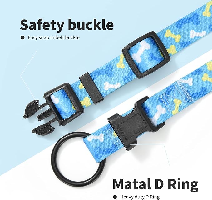 Mile High Life Dog Collar | Nylon Puppy Collars w Cute Patterns | Lightweight Girl Dog Collar | Boy Dog Collar for Small/Medium/Large Dogs (Sky Blue Bone, Medium)