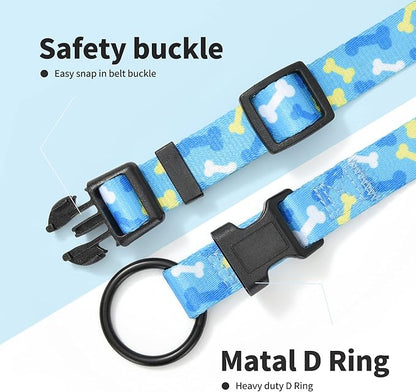 Mile High Life Dog Collar | Nylon Puppy Collars w Cute Patterns | Lightweight Girl Dog Collar | Boy Dog Collar for Small/Medium/Large Dogs (Sky Blue Bone, Medium)