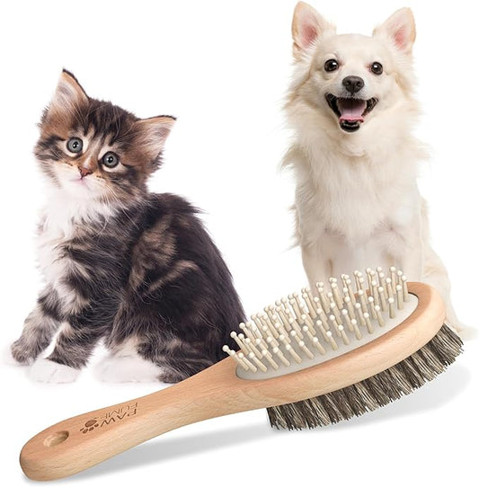 PAWFUME 2-in-1 Cat & Dog Brush – Sculpt Salon-Soft Coats in Minutes – Rubber-Tipped Pins, Smooth Tangles, Wood-Handle Comfort, & Gently Massages Skin – Doubles as a Cat Brush for All Breeds