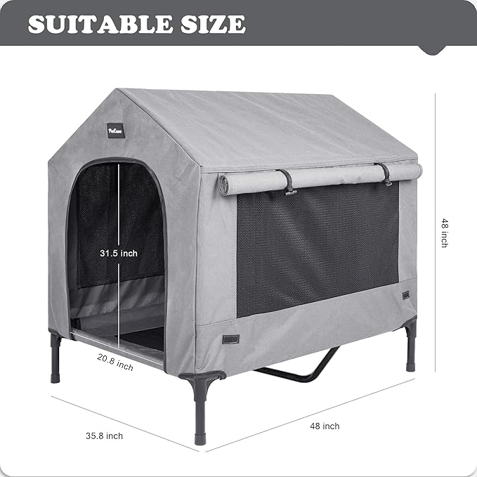 2 in 1 Dog House,Elevated Dog Bed with Removable Cover, Indoor & Outside Puppy Shelter Cot,Raised Dog Bed for Large Dogs & Cats (Grey, Large)