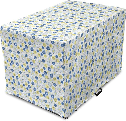 Lunarable Yellow and Blue Dog Crate Cover, Random Doodle Circles Abstract Floral Pattern, Easy to Use Pet Kennel Cover for Small Dogs Puppies Kittens, 22 Inch, Pale Yellow Pale Blue