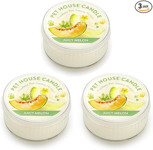 One Fur All Pet House Mini Candles for Pet Odor Made with Natural Soy Wax, Plant Based, Dog and Cat Friendly Scented Candles, Juicy Mellon Pack of 3
