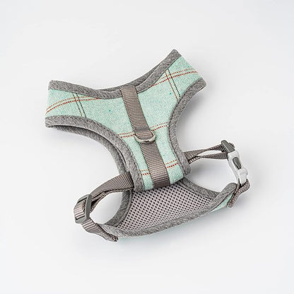 HUGO & HUDSON Dog Harness, No-Pull Anti Choke Tweed Harness Vest, Aqua Checkered, L