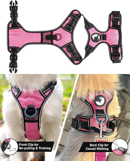Joytale No Pull Dog Harness for Small Dogs, Reflective Pet Vest with Front Clip, Adjustable Soft Padded Harnesses with Easy Control Handle for Training and Walking, Pink, S