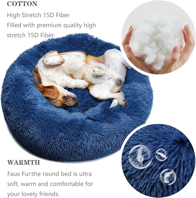 Calming Bed for Dogs 30 Inches Navy Blue Dog Beds for Medium Dogs Washable Anti-Anxiety Dog Beds for Medium Dogs
