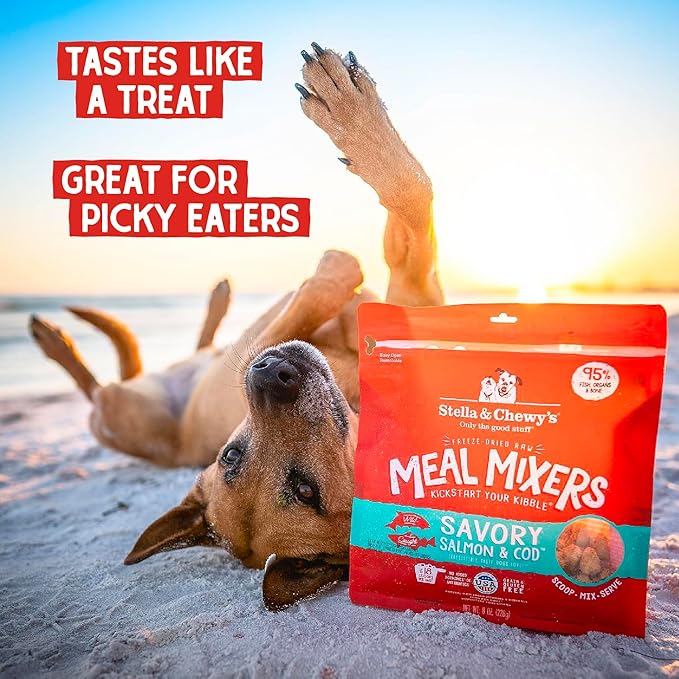 Stella & Chewy's Freeze Dried Raw Savory Salmon & Cod Meal Mixer – Dog Food Topper for Small & Large Breeds – Grain Free, Protein Rich Recipe – 18 oz Bag