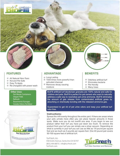 BioTurf Pet Deodorizer Granular Infill for Artificial Grass Turf, All Natural Dog Urine Neutralizer, Outdoor Use, 1 Gallon Pail