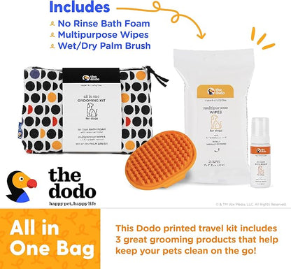 The Dodo All-in-One Dog Grooming Kit, Includes No Rinse Bath Foam, Wipes, and Wet/Dry Brush; Vegan, Cruelty-Free and Contains no DEA, MEA, SLS or Parabens