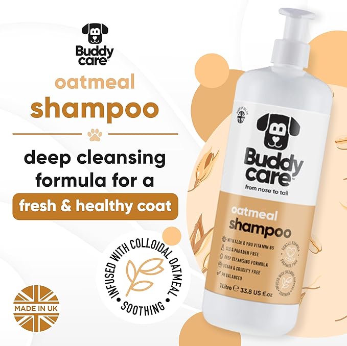 Oatmeal Dog Shampoo by Buddycare | Shampoo for Dogs with Irritated Skin | Relieving and Rehydrating | with Aloe Vera and Pro Vitamin B5 (33.8oz)