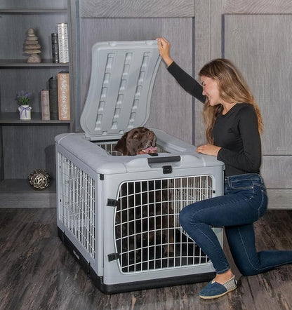 Pet Gear “The Other Door” 4 Door Steel Crate for Dogs/Cats with Removable Tray, Essential Grey, 42 Inch
