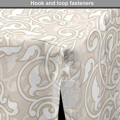 Lunarable Cream Dog Crate Cover, Oriental Motifs with Antique Damask Inspired Design Retro Revival Swirls, Easy to Use Pet Kennel Cover for Medium Large Dogs, 36 Inch, Beige White