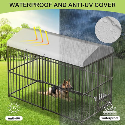 Large Outdoor Dog Kennel with Waterproof Cover, Large Dog House with Feeding Doors, Heavy Duty Dog Enclosures for Garden Backyard Courtyard（8×4×6FT）