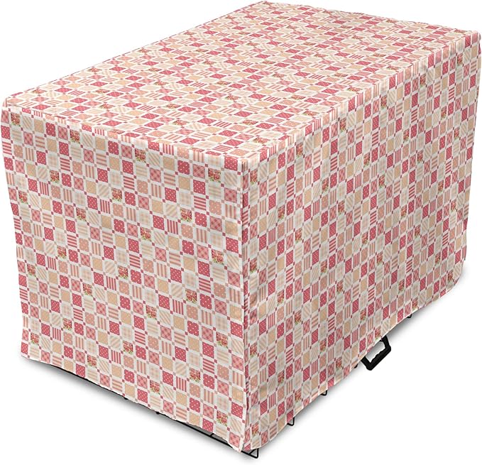 Lunarable Dusty Rose Dog Crate Cover, Patchwork Inspired with Different Patterned Squares Shabby Form Style, Easy to Use Pet Kennel Cover for Medium Large Dogs, 36 Inch, Salmon Dark Coral