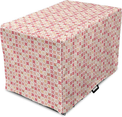 Lunarable Dusty Rose Dog Crate Cover, Patchwork Inspired with Different Patterned Squares Shabby Form Style, Easy to Use Pet Kennel Cover for Medium Large Dogs, 36 Inch, Salmon Dark Coral