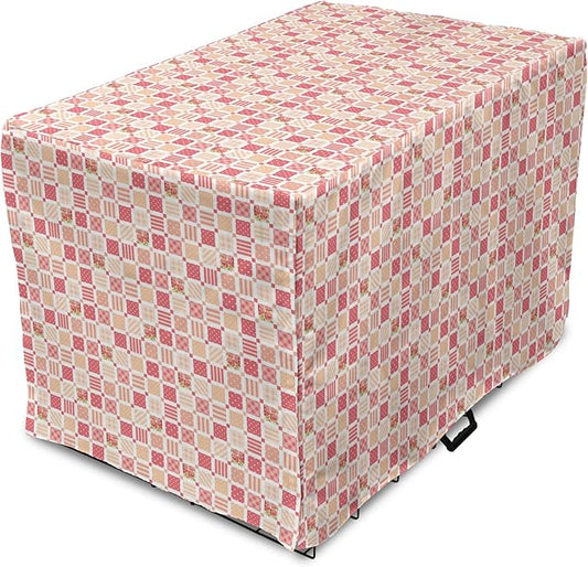 Lunarable Dusty Rose Dog Crate Cover, Patchwork Inspired with Different Patterned Squares Shabby Form Style, Easy to Use Pet Kennel Cover for Medium Large Dogs, 36 Inch, Salmon Dark Coral