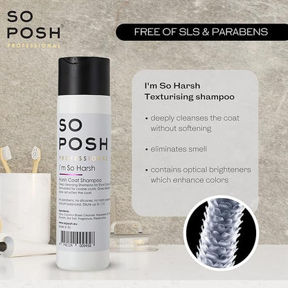 So Posh I'm So Harsh Dog Shampoo - with Sea Salt, Perfect for French Bulldogs, Terriers & Schnauzers, Texturizing, Deep-Cleansing, Sulfate & Paraben Free, 1:10 Concentrate. 8.4 Oz