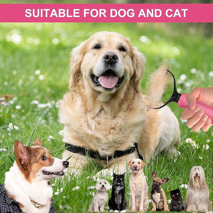 Undercoat Rake for Dogs, 2 Side Undercoat Brush for Deshedding and Dematting for Dog Cat Rabbit, Professional Pet Grooming HairTools, Removes Loose Undercoat and Nasty Shedding, Pink