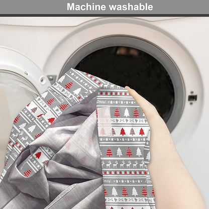 Ambesonne Christmas Dog Crate Cover, Xmas Border Deers Trees and Merry Christmas Lettering Bows Bells Image, Easy to Use Pet Kennel Cover for Cats & Medium Dogs, 24 Inch, Grey White and Red