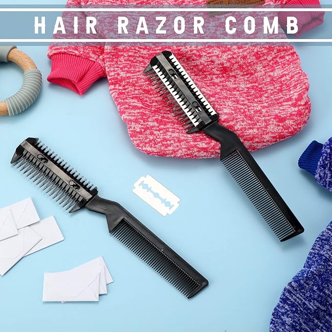 Yinkin 5-Piece Dog Hair Razor Comb with 25 Extra Blades - Manual Pet Grooming Tool for Dogs & Cats (Black)