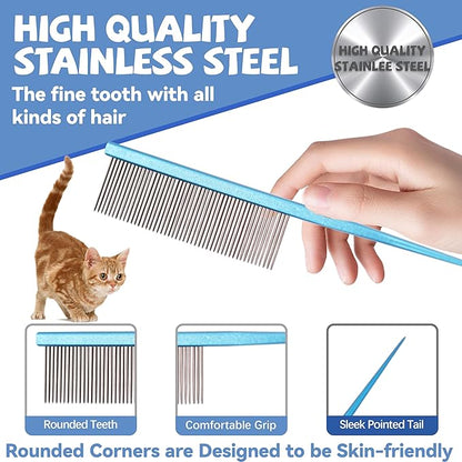 Grooming Pet Comb Rat Tail Dematting Cat and Dog Comb，Rounded Ends Design for Safe Tangle Removal, Hairstyling, Massage，Loose Hair Removal，Prevent Irritation，Fluffing Paws,Face,Tail,Remove Tear Stain