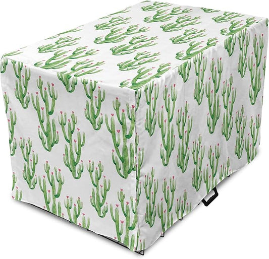 Ambesonne Watercolor Flowers Dog Crate Cover, Cactus Plants Exotic Climate Botanical Branches Mother Nature, Easy to Use Pet Kennel Cover for Medium Large Dogs, 42 Inch, Fern Green