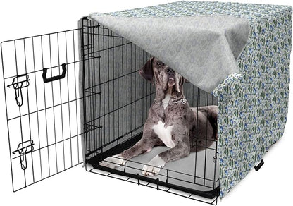 Lunarable Jacobean Dog Crate Cover, Herbal Pattern Pastoral Vintage Rustic Wedding Inspired Foliage Springtime, Easy to Use Pet Kennel Cover for Medium Large Dogs, 48 Inch, Blue Green Cream