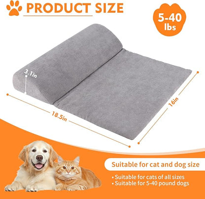 Dog Bolster Pillow with High Resilience Foam, Headrest for Large Dogs, Benefit for Cervical Vertebra and Neck, Easy to Carry, Machine Washable Cover＆Easy to Clean(Grey)