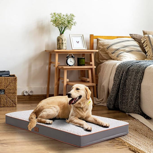 Extra Large Dog Bed Orthopedic Dog Bed, Big Dog Bed with Removable Waterproof Cover and Machine Washable Dog Bed, Egg Crate Foam Pet Bed Mat, XL(41"X27"X3"), Light Grey