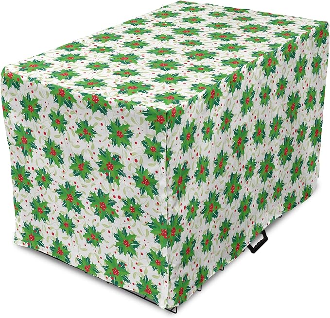 Lunarable Berries Dog Crate Cover, Holiday Themed Illustration of Berries Seasonal Christmas Ornaments, Easy to Use Pet Kennel Cover for Medium Large Dogs, 36 Inch, Pink Green