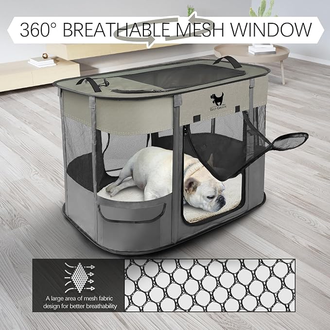 Rest-Eazzzy Dog Playpen, Foldable Kitten Playpen for Medium Dogs, Portable Pet Puppy Playpen with Removable Shade Cover, Indoor Outdoor Travel Camping Use for Small Pets with Carrying Case (L, Grey)