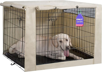 HiCaptain Polyester Dog Crate Cover - Durable Windproof Pet Kennel Cover for Wire Crate Indoor Outdoor Protection (30 inches, Light Tan)