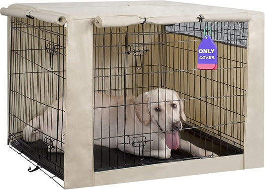 HiCaptain Polyester Dog Crate Cover - Durable Windproof Pet Kennel Cover for Wire Crate Indoor Outdoor Protection (30 inches, Light Tan)